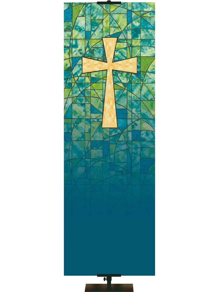 Custom Banner Stained Glass Symbols of Faith  Cross