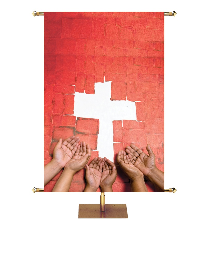 Custom Banner Mission Cross and Hands Design In 5 Color Options