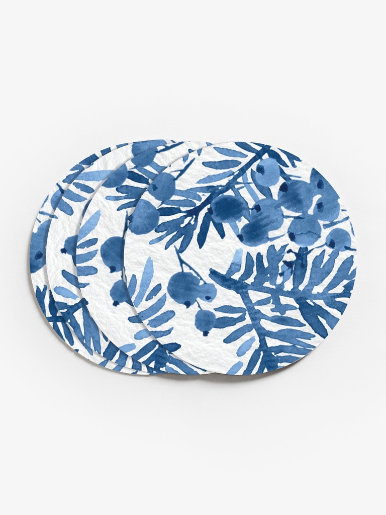 Berries and Branches in Blue Vinyl Coasters (Set of 4)