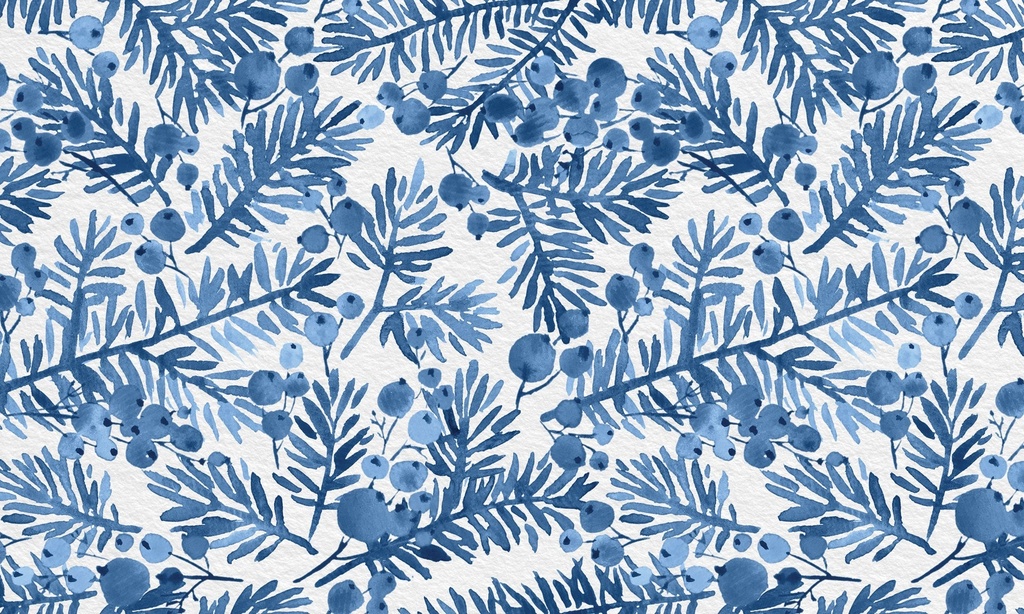 Berries and Branches in Blue Vinyl Kitchen Mat