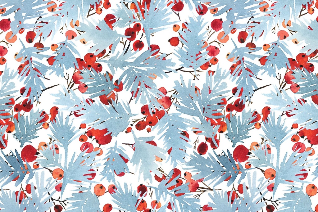 Watercolor Blue Spruce and Berries Vinyl Placemats (set of 4)