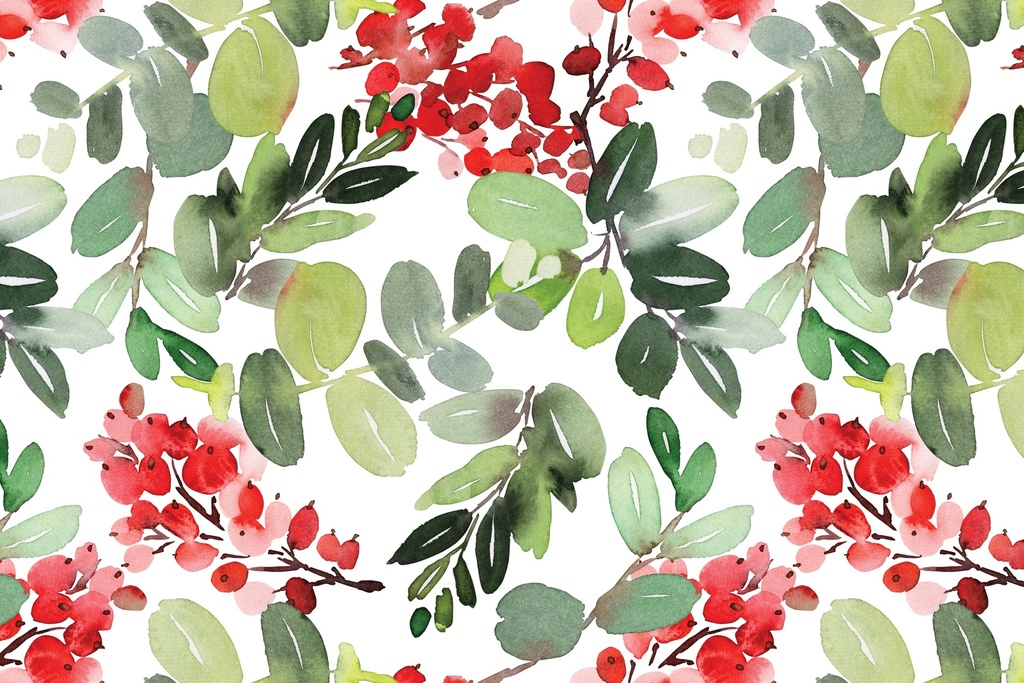 Watercolor Holly and Ivy Vinyl Placemats (set of 4)