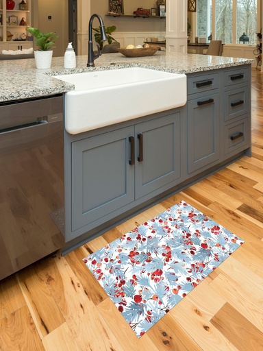 [VK-BSB] Watercolor Blue Spruce and Berries Vinyl Kitchen Mat