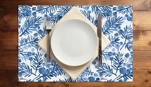 [VP-BBB] Berries and Branches in Blue Vinyl Placemats (set of 4)