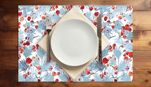 [VP-BSB] Watercolor Blue Spruce and Berries Vinyl Placemats (set of 4)