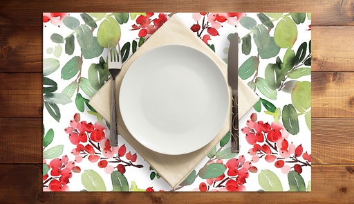 [VP-WHL] Watercolor Holly and Ivy Vinyl Placemats (set of 4)